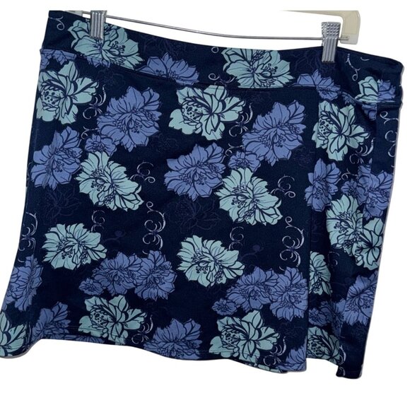 Tranquility X-Large Floral Navy Skort With Built-In Shorts Polyester/Spandex Ble - Picture 2 of 6